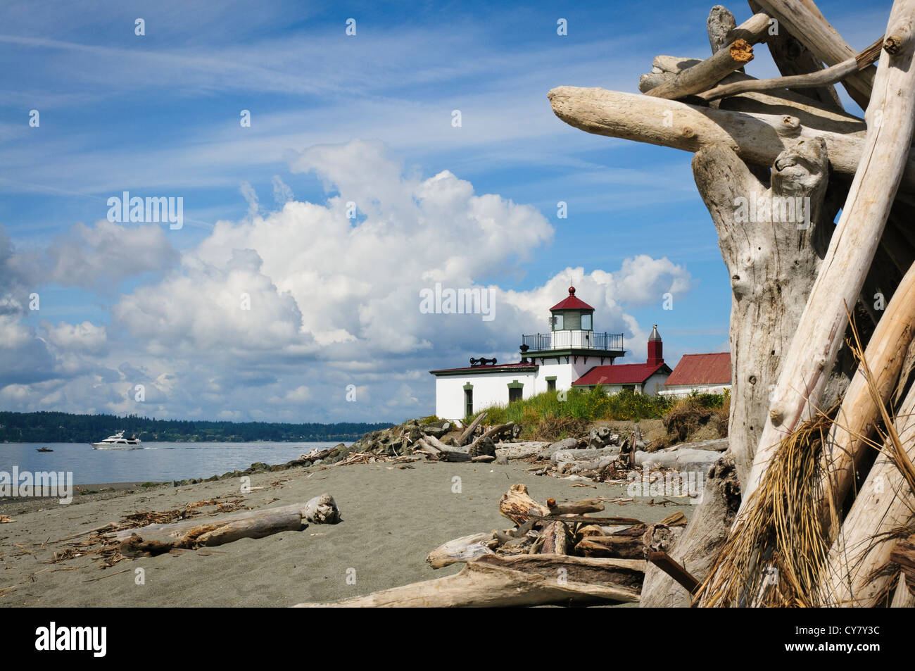 Le phare de West Point, Discovery Park, Seattle, Washington. Banque D'Images