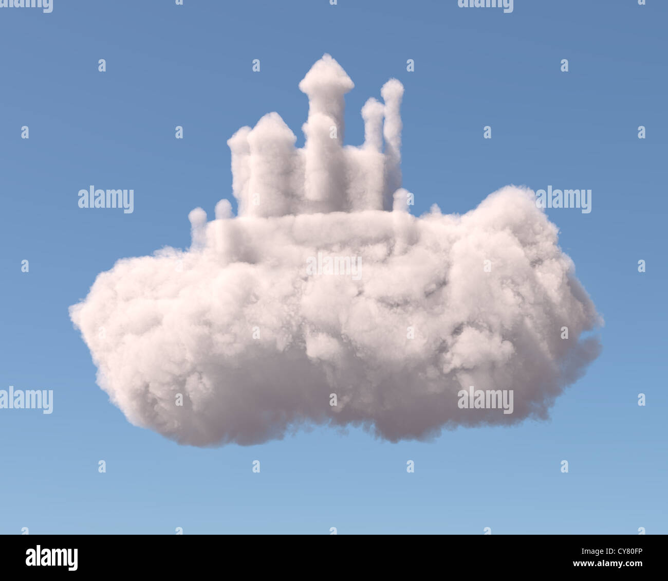 Château dans les nuages, isolé sur fond blanc Banque D'Images