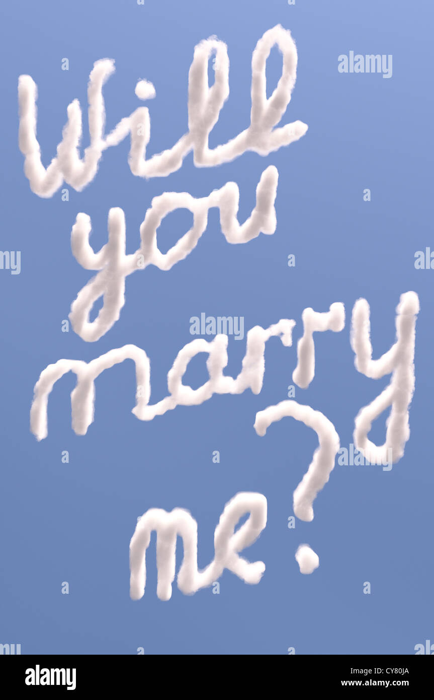 Veux-tu m'épouser le texte en bleu ciel, isolé sur Banque D'Images