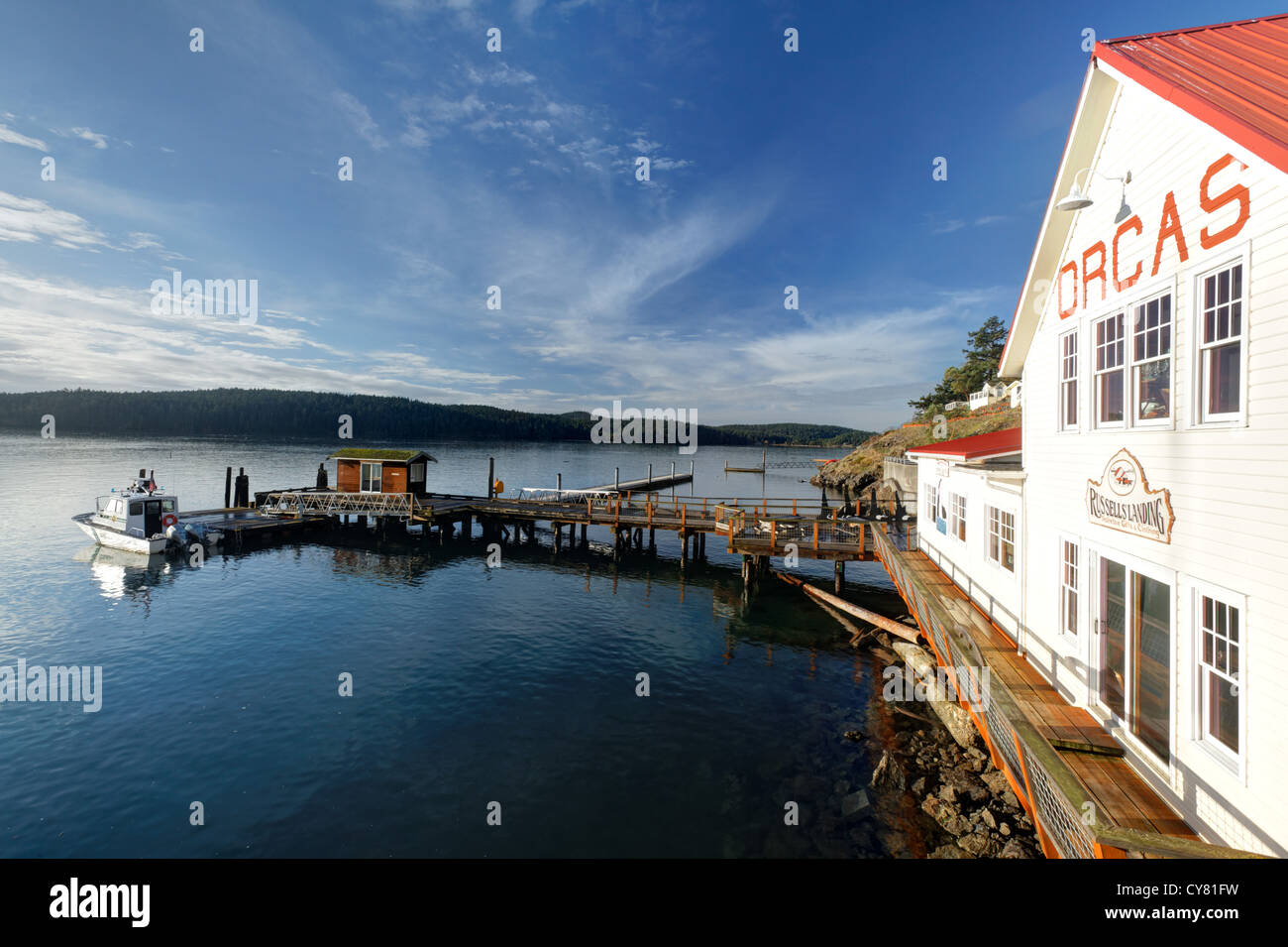 Russells' Landing et Eclipse Charters sur Orcas Village waterfront, Orcas Island, îles San Juan, San Juan County, Washington Banque D'Images