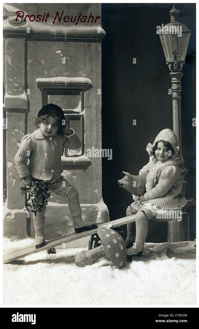 Les enfants dans la neige Banque D'Images