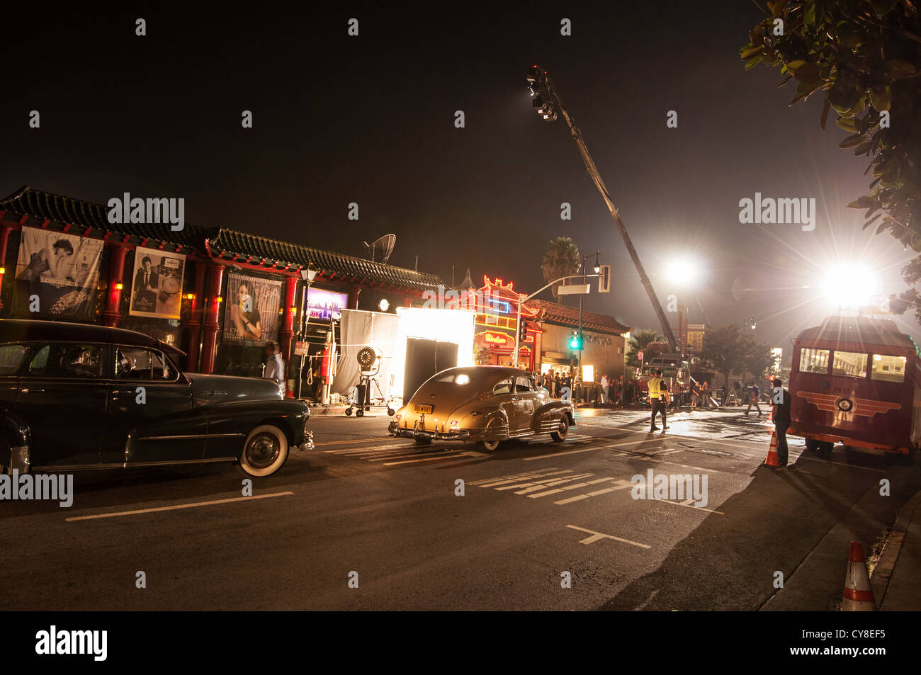 Un décor de cinéma en pleine production à Los Angeles Chinatown. Banque D'Images