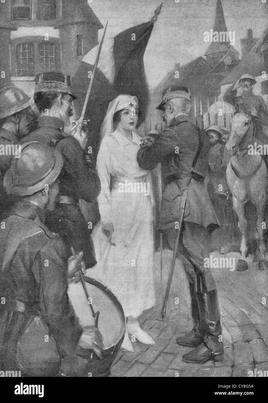 Pour la vaillance - une infirmière est décoré en France pendant la Première Guerre mondiale Banque D'Images