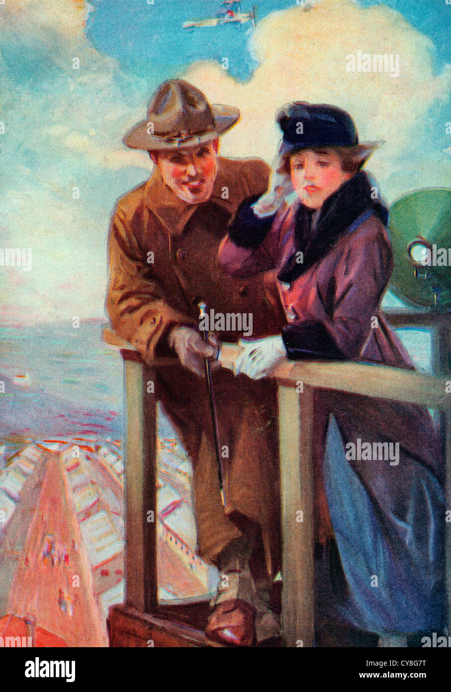 Journée de visite - jeune dame visitant avec soldier boyfriend - Première Guerre mondiale Banque D'Images