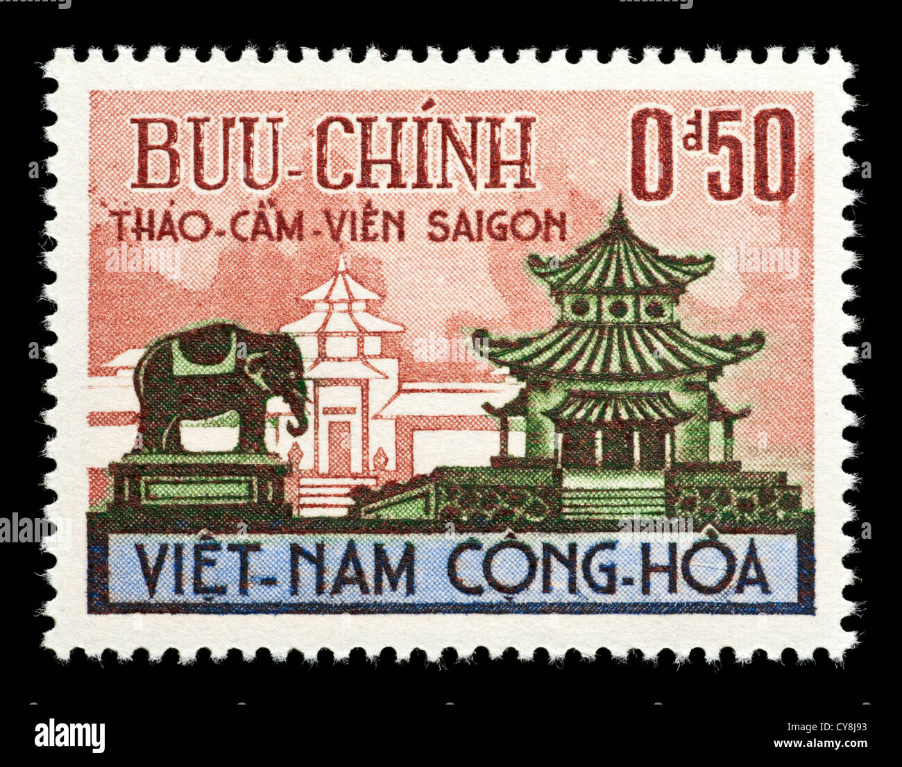 Timbre-poste de (Sud) Vietnam représentant un temple à Saigon. Banque D'Images