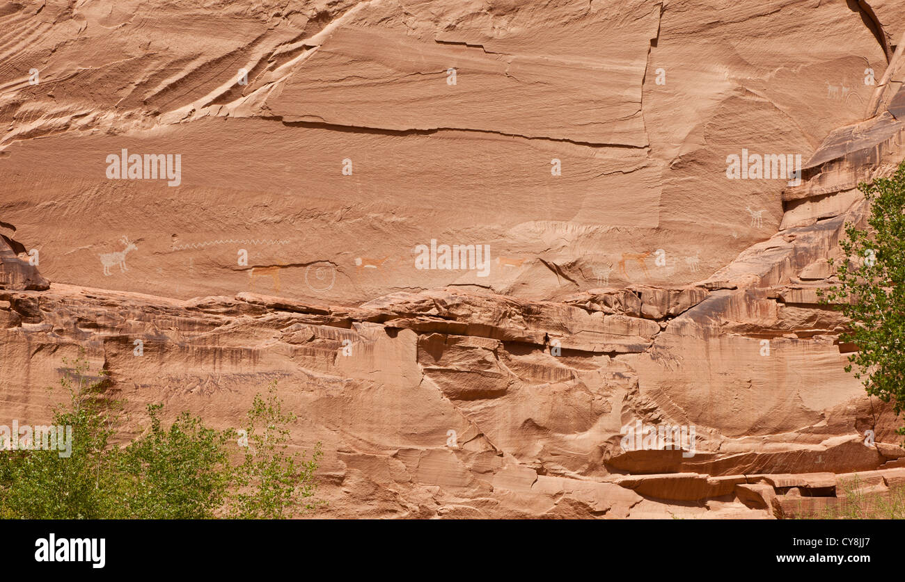 Pétroglyphes et pictogrammes dans le Canyon de Chelly, Arizona, USA Banque D'Images