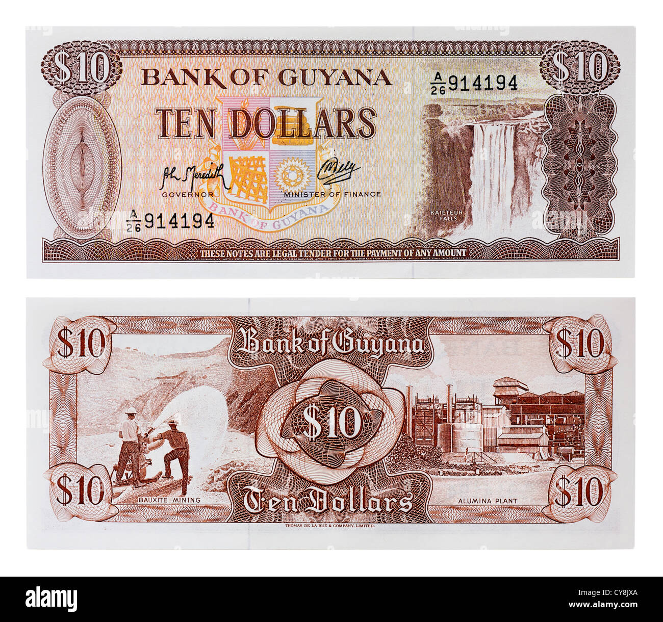 Argent monnaie exotique - dix dollars du Guyana isolated Banque D'Images