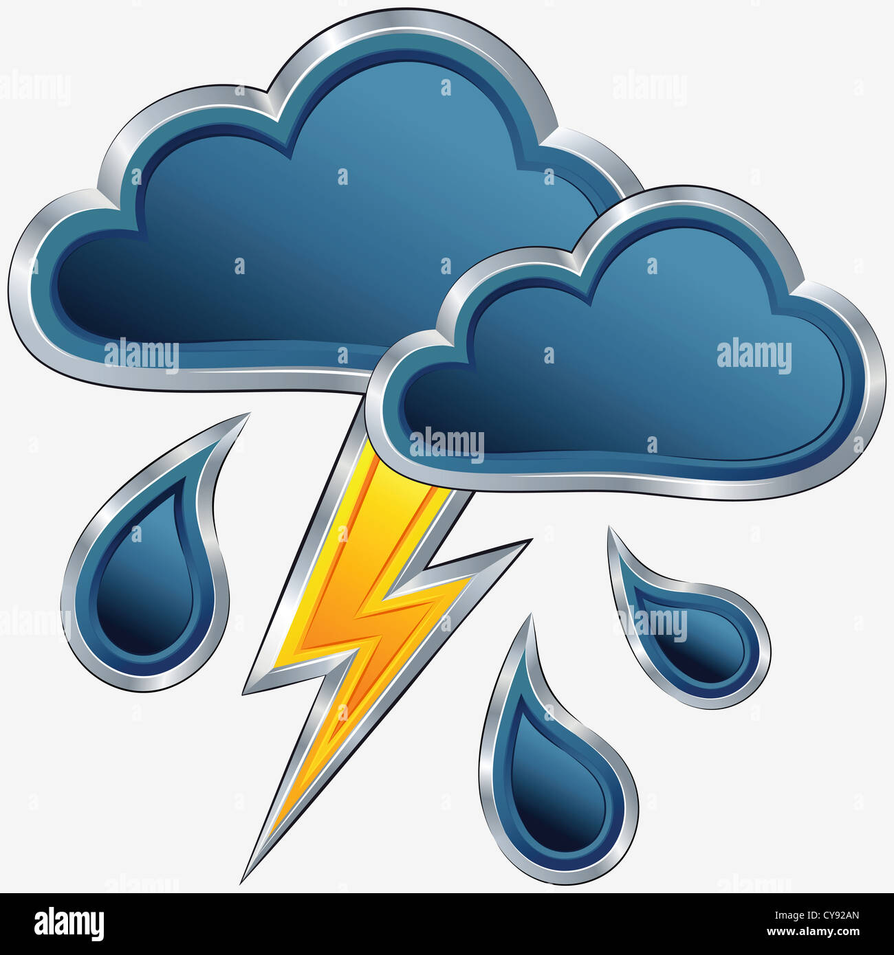 Une icône vecteur de mauvais temps avec des nuages, une tempête, une pluie et un éclair Banque D'Images