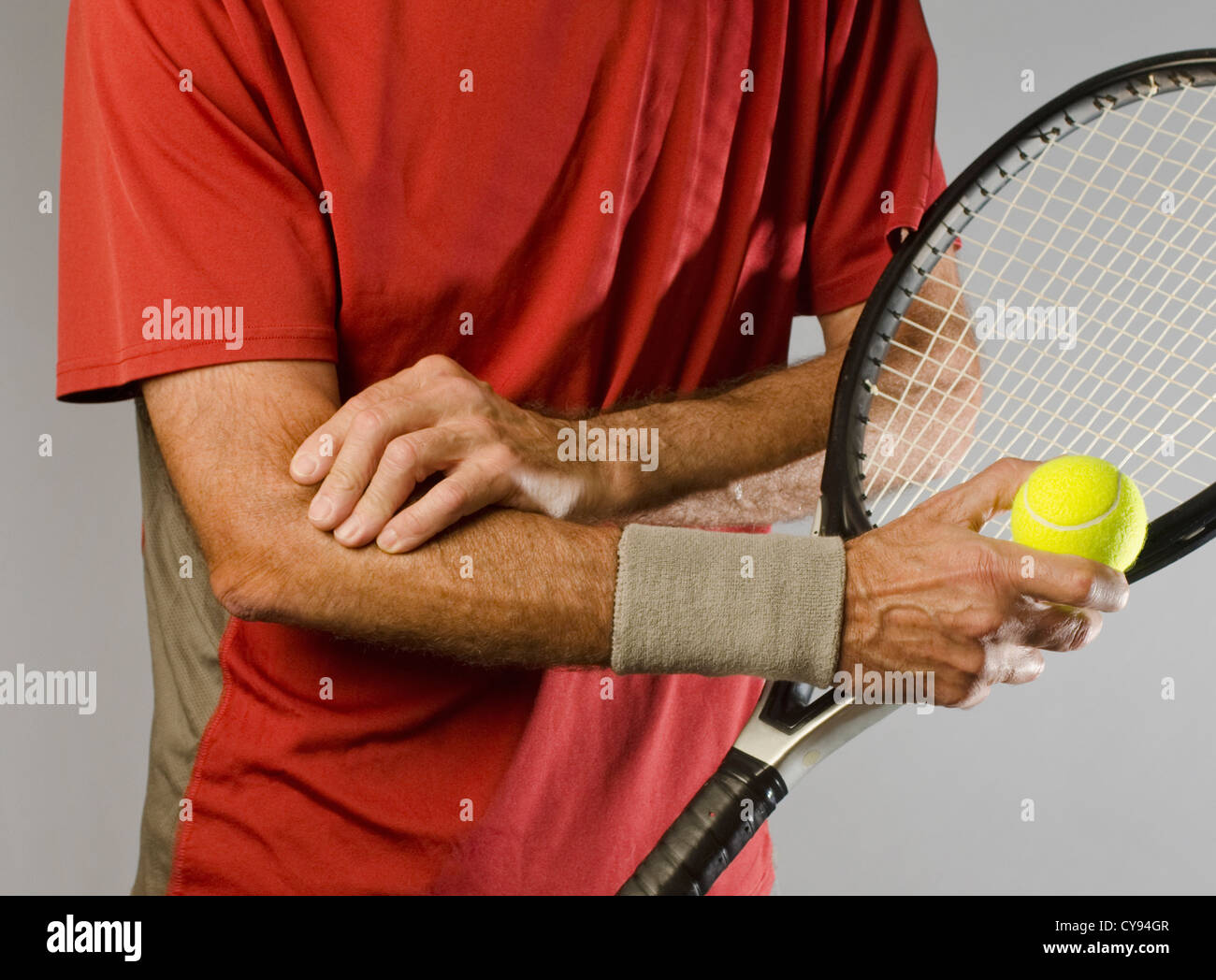 Joueur de tennis avec tennis elbow Banque D'Images