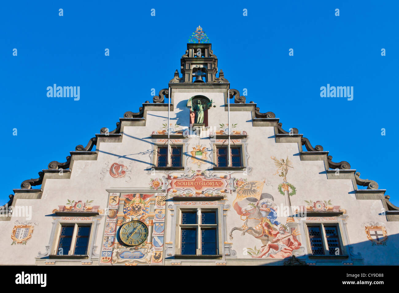 La façade, Verzierte Malereien, Altes Rathaus, von 1422, Renaissance-Stil, Lindau, Bodensee, Bayern, Deutschland Banque D'Images