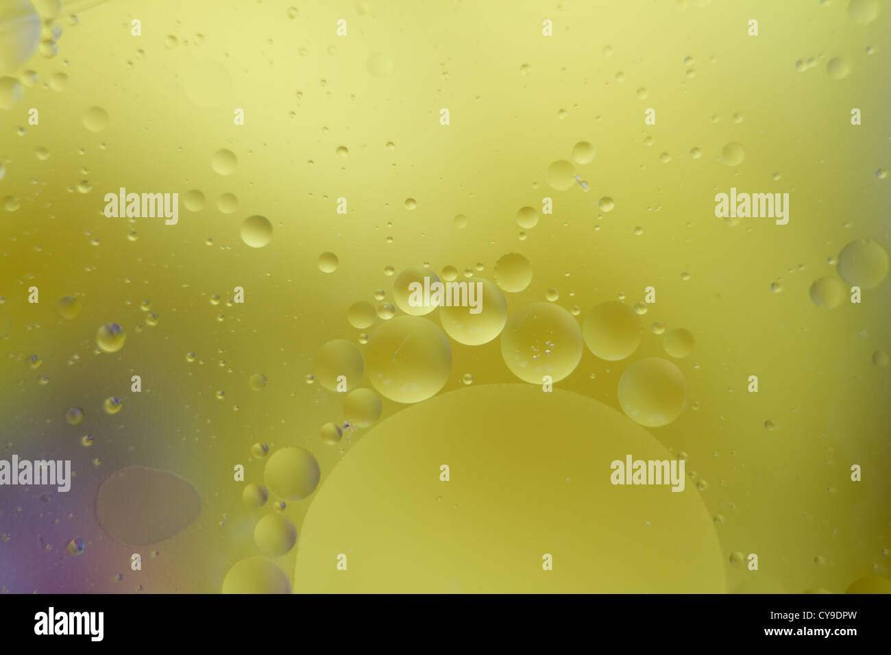 Les gouttelettes d'huile flottant sur l'eau Banque D'Images