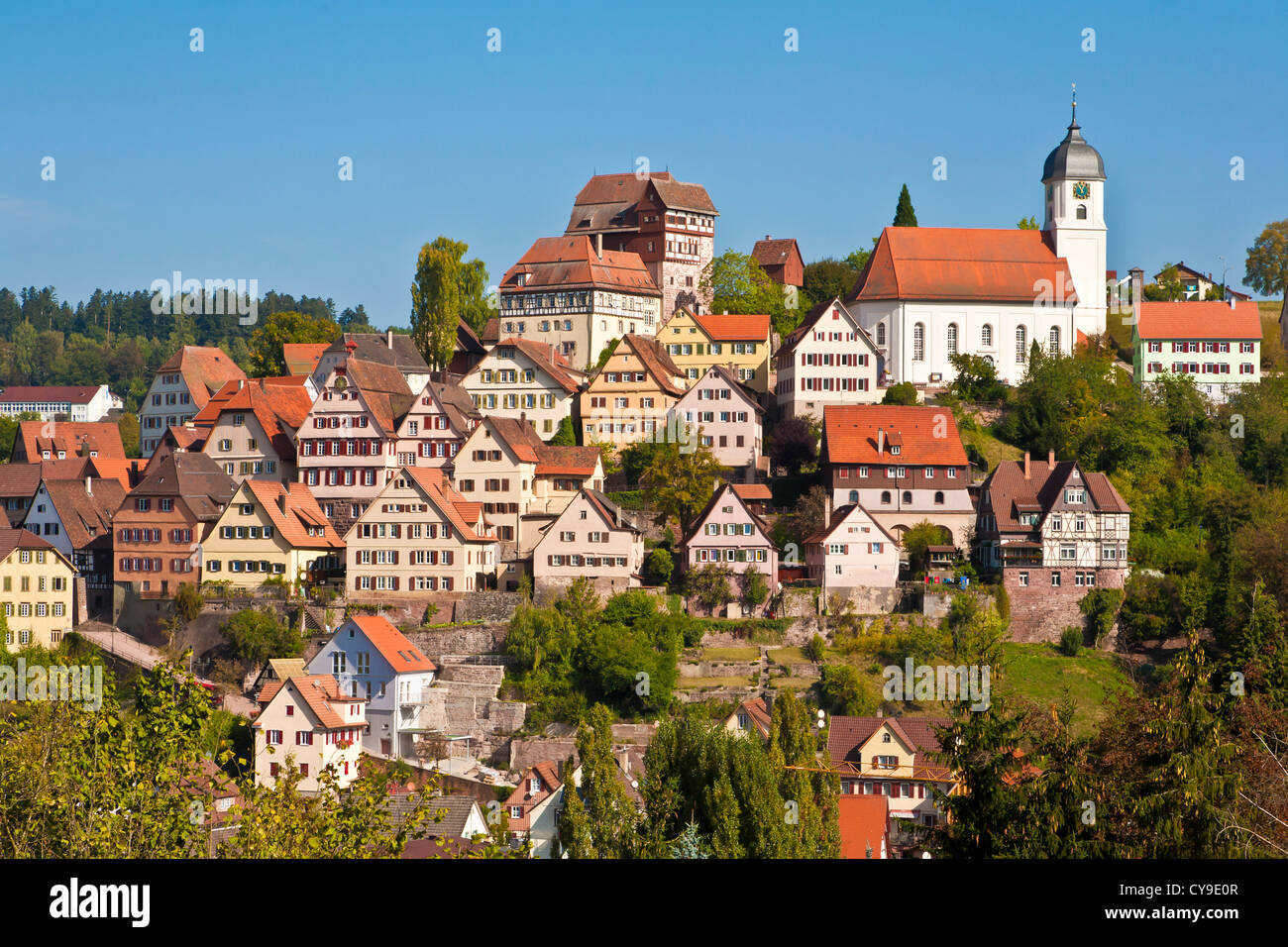 Voir d'ALTENSTEIG, nord de la Forêt Noire, Bade-Wurtemberg, Allemagne Banque D'Images