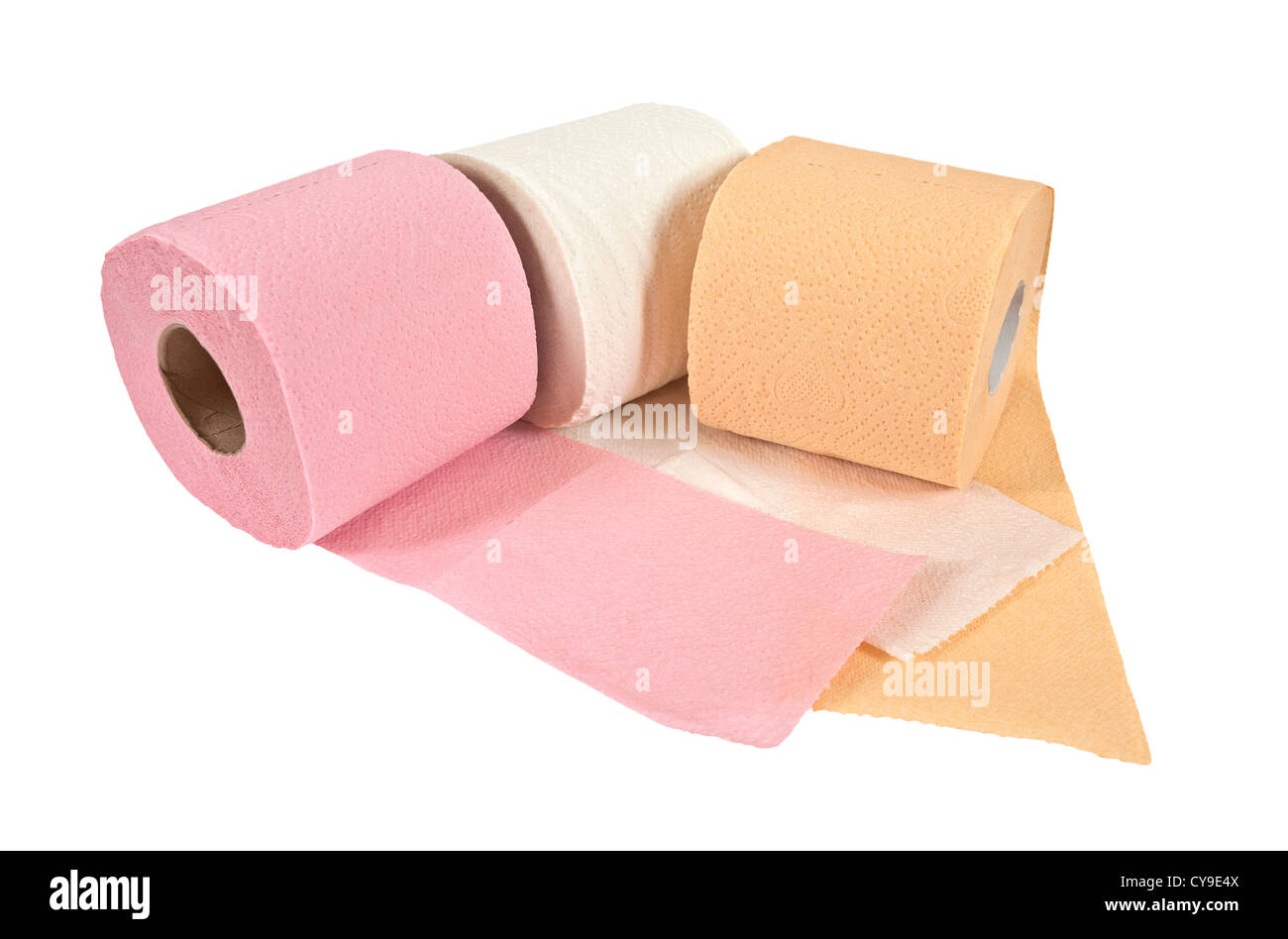 Rouleaux de papier toilette isolé sur fond blanc Banque D'Images