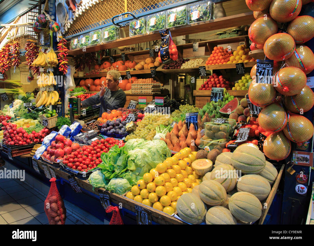 La Hongrie, Budapest, Grande Halle, fruits, légumes, Banque D'Images