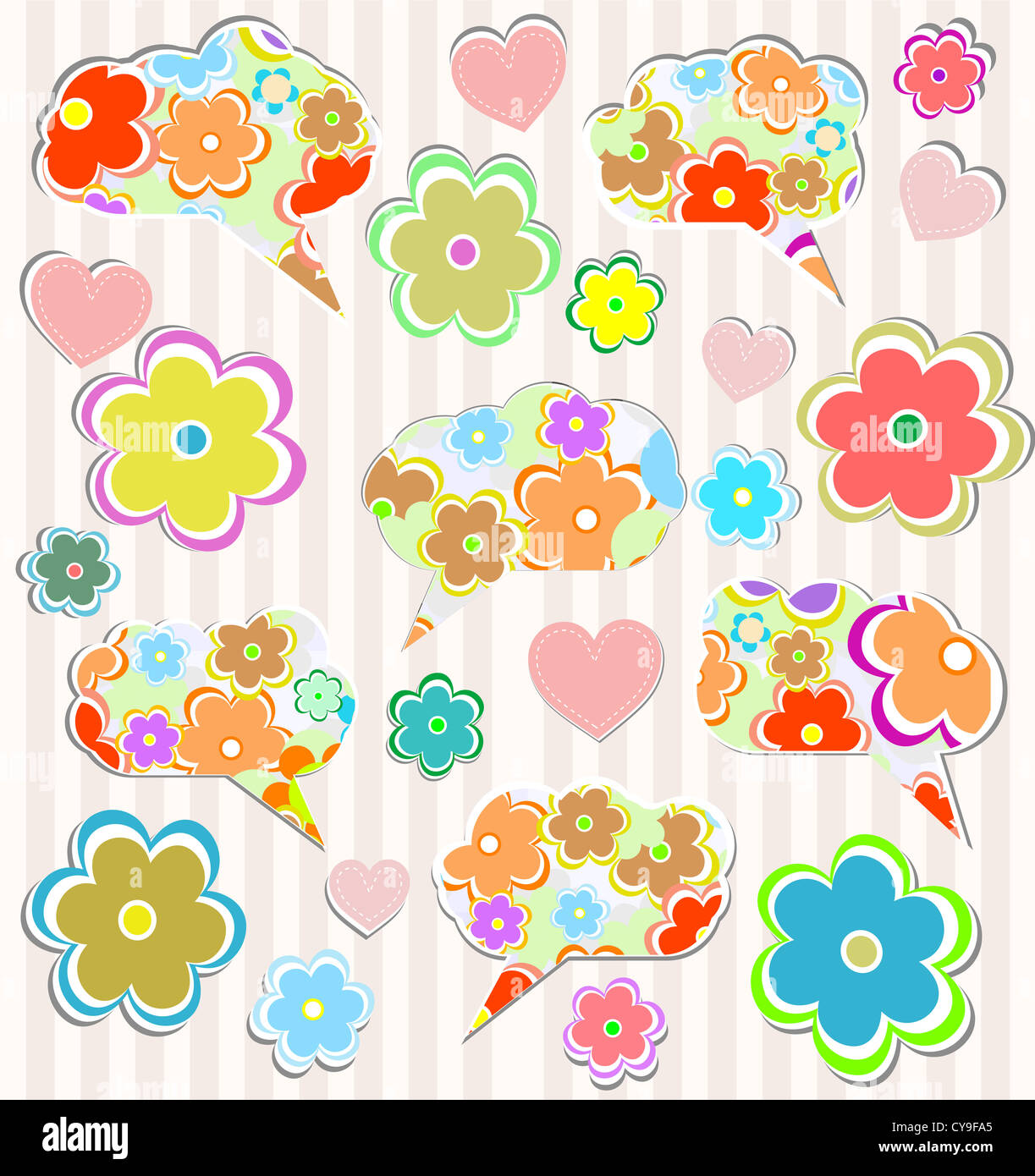 Résumé de l'ordinateur portable psychédélique doodles avec cœur et fleur sur fond papier ligné Banque D'Images