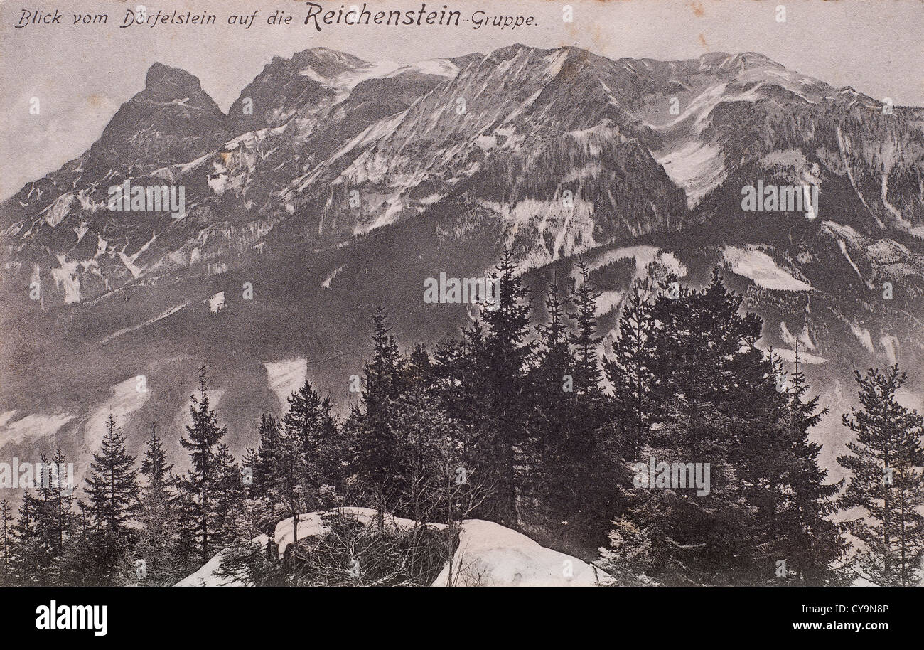 Dans une vieille carte postale Rechtenstein Banque D'Images