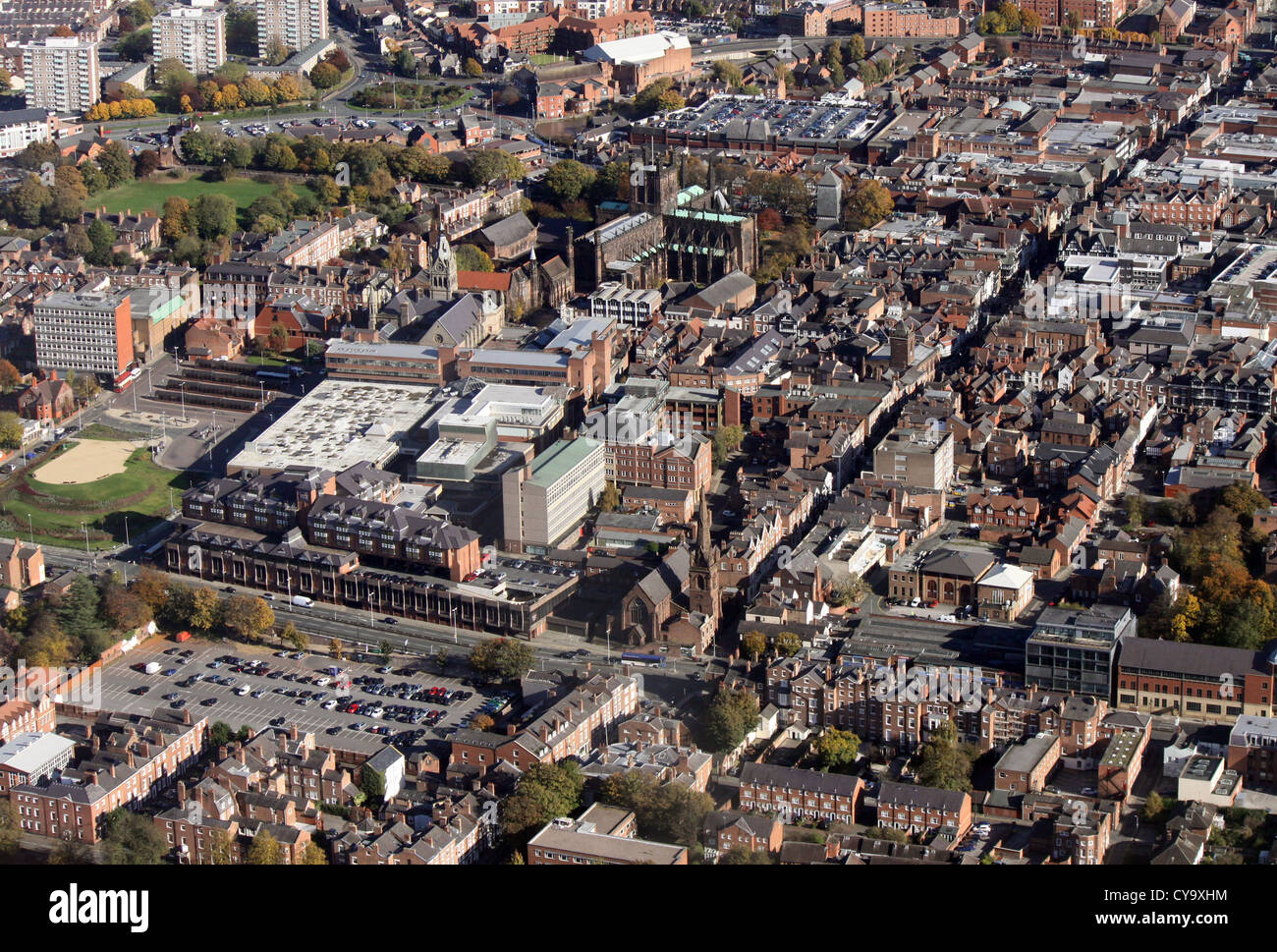 Vue aérienne du centre-ville de Chester Banque D'Images