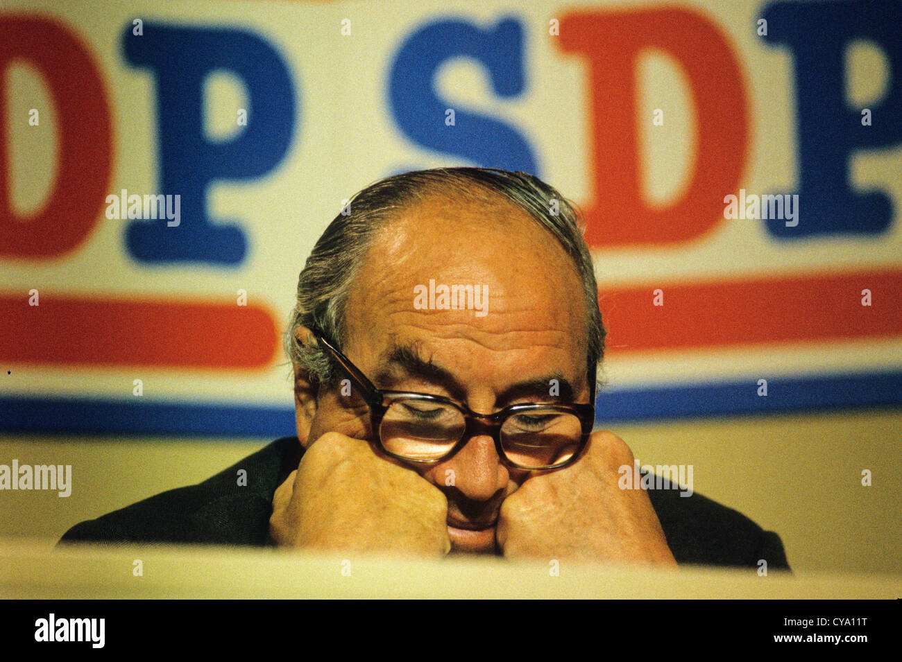 Conférence SDP, Torquay, Angleterre, Royaume-Uni. 1985 . SDP, Parti social-démocrate conférence à Torquay, Angleterre en 1985. Roy Jenkins Banque D'Images