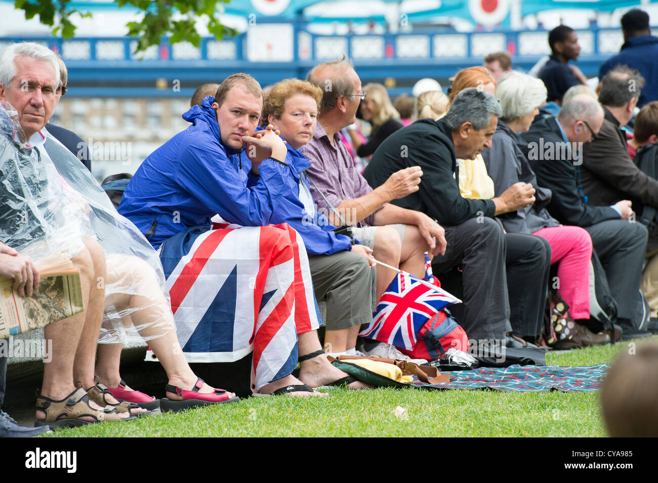 Spectateurs à Londres pendant les Jeux Olympiques de 2012 à Londres, en Angleterre. Banque D'Images
