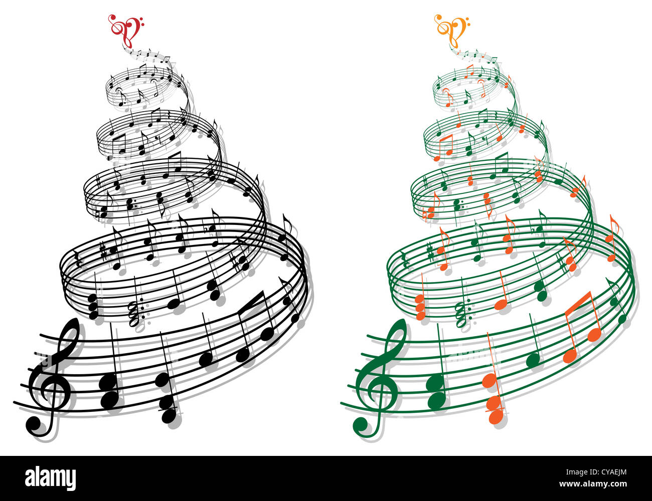 Swirly arbre avec les notes de musique Banque D'Images