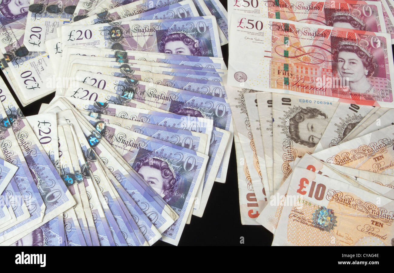 Sterling britannique billets de banque. Argent £10 £20 £50 livres 129817 argent cu Banque D'Images