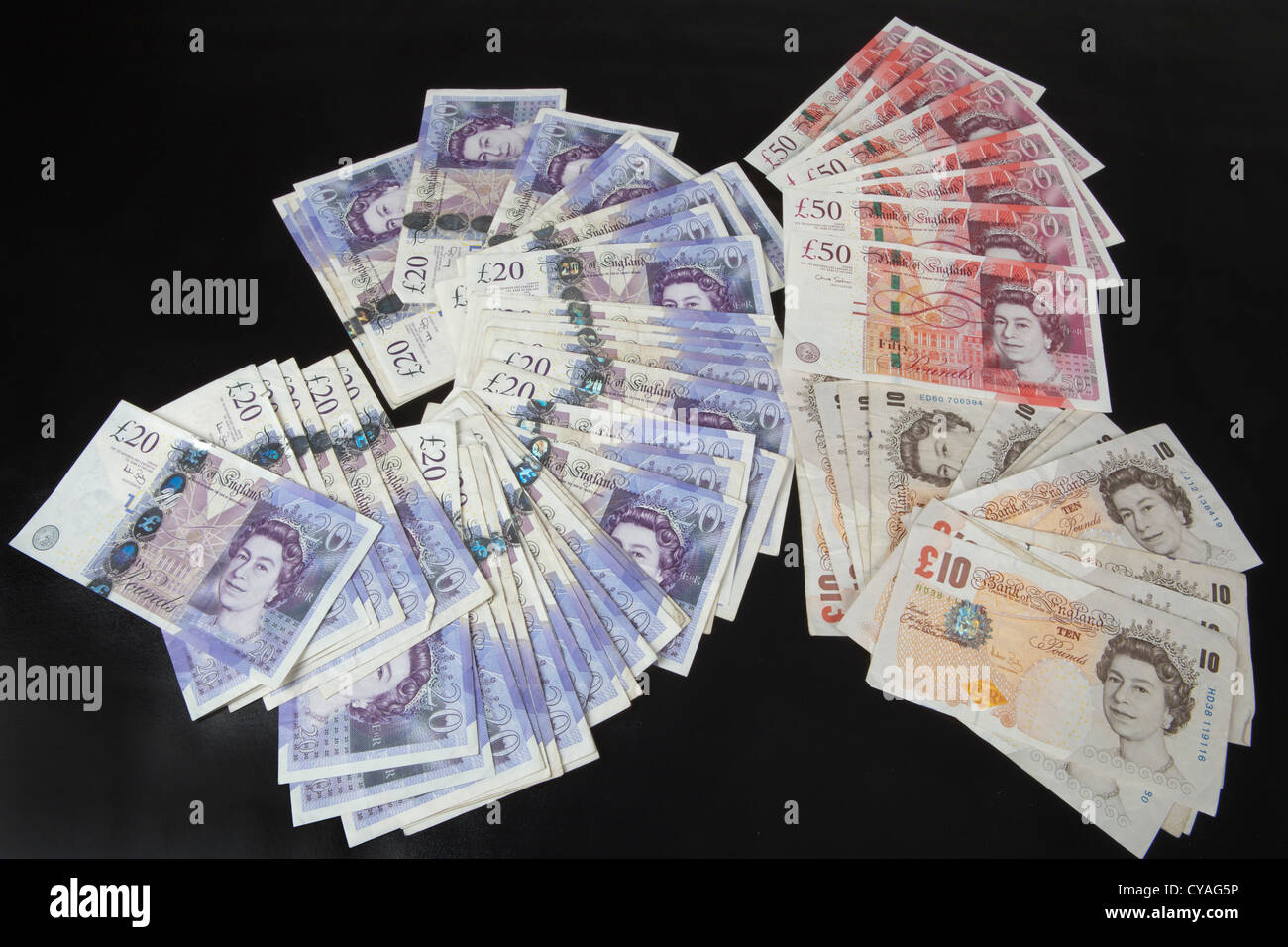 Sterling britannique billets de banque. Argent £10 £20 £50 livres argent 129817 Banque D'Images