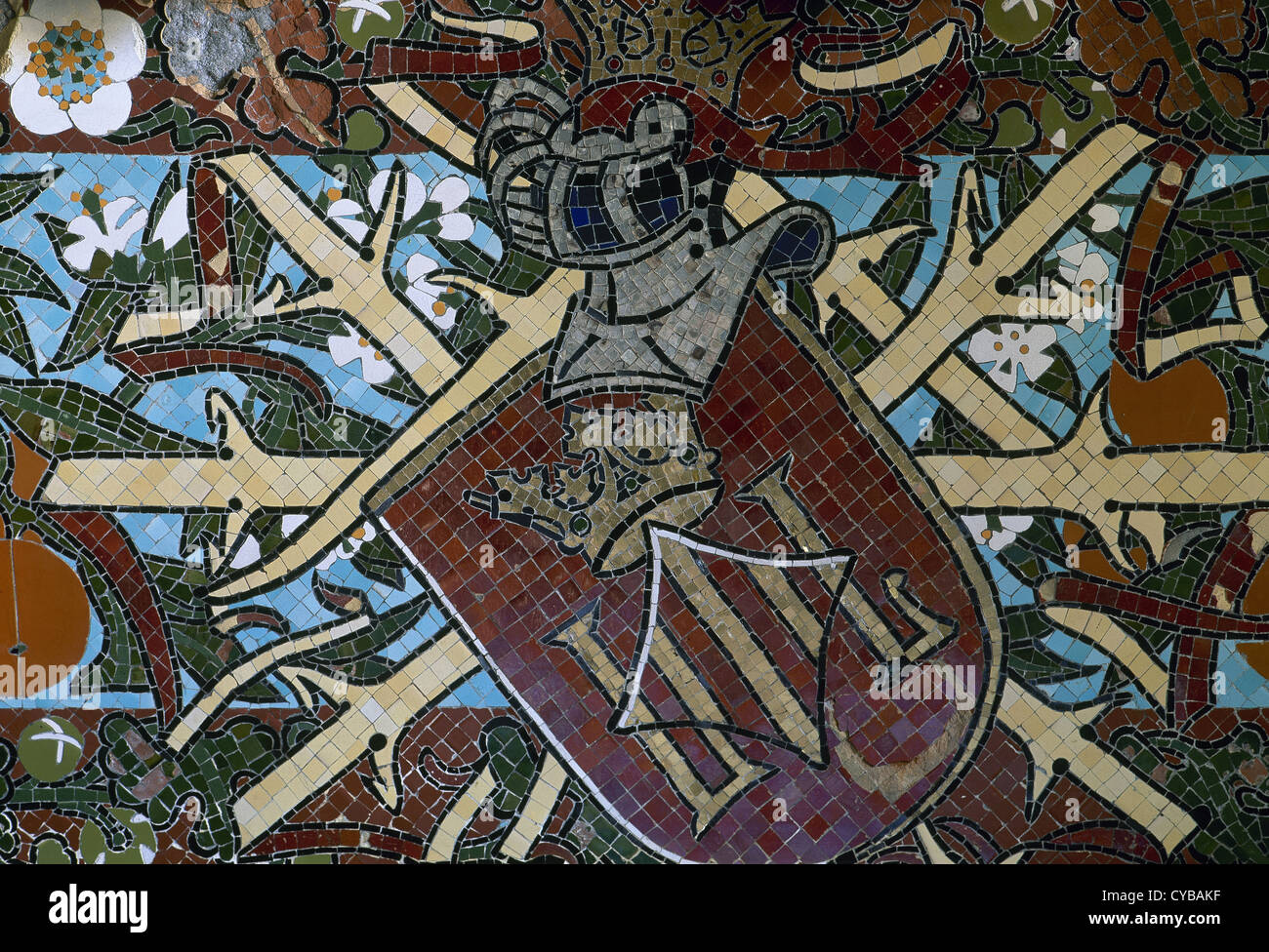 L'Espagne. Barcelone. Fonda España. Frise mosaïque émaillée. Détail. Banque D'Images