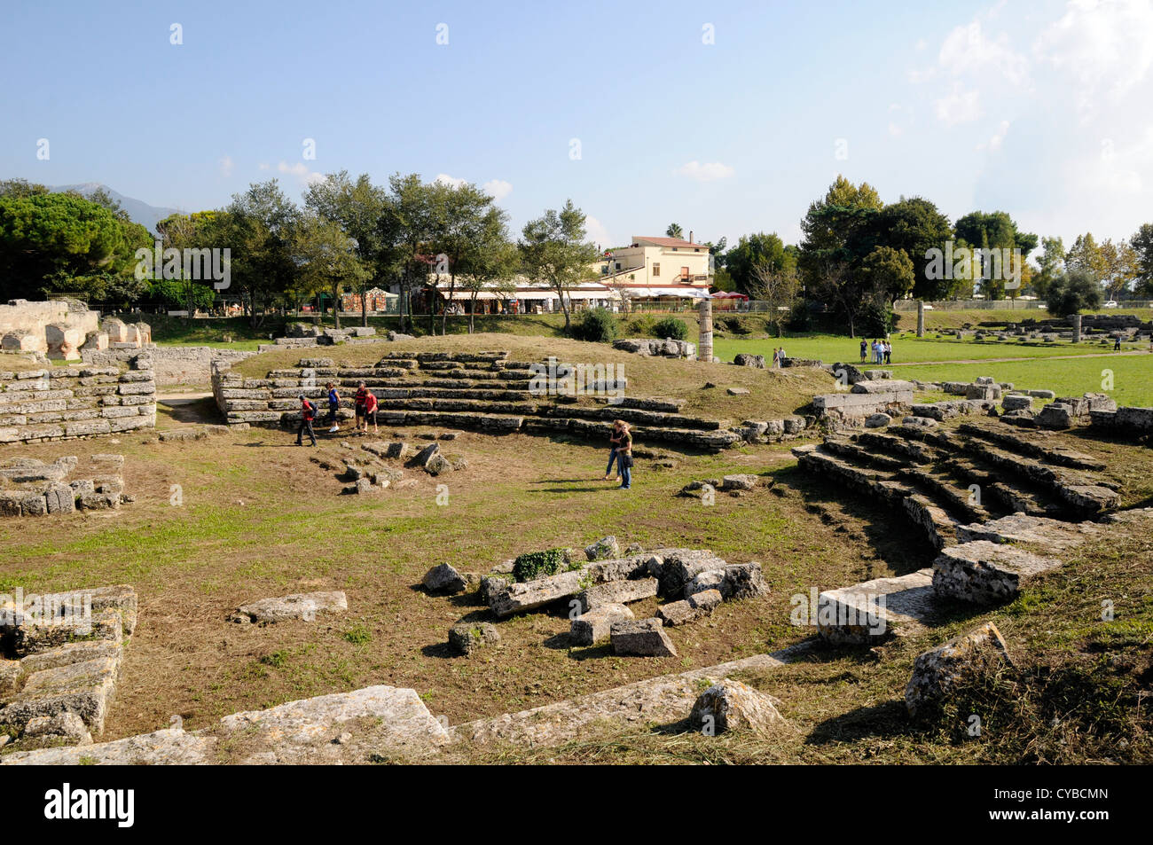 Le comitium de la ville romaine et grecque de Paestum, au sud de Naples. Banque D'Images