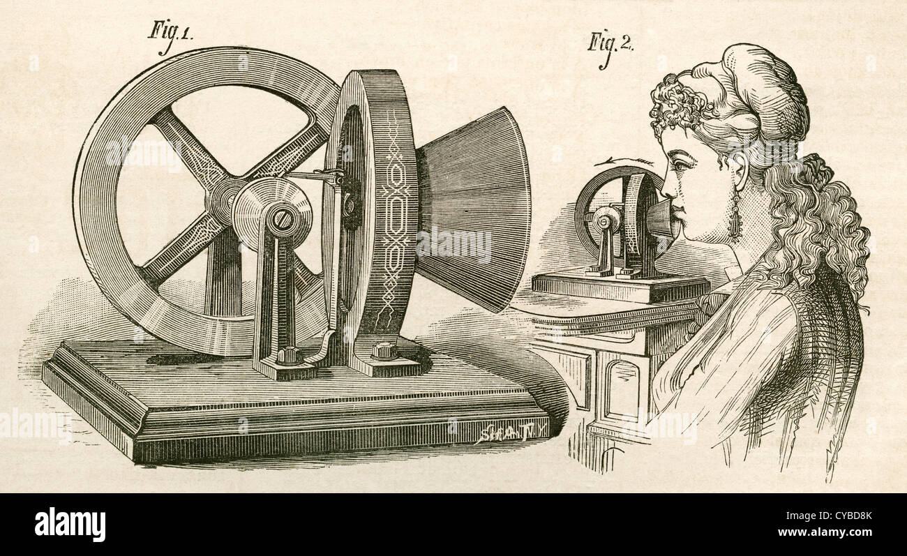 Thomas Edison's Sound Meter. Une machine qui mesure l'énergie de vibration des sons émis par la voix. Banque D'Images