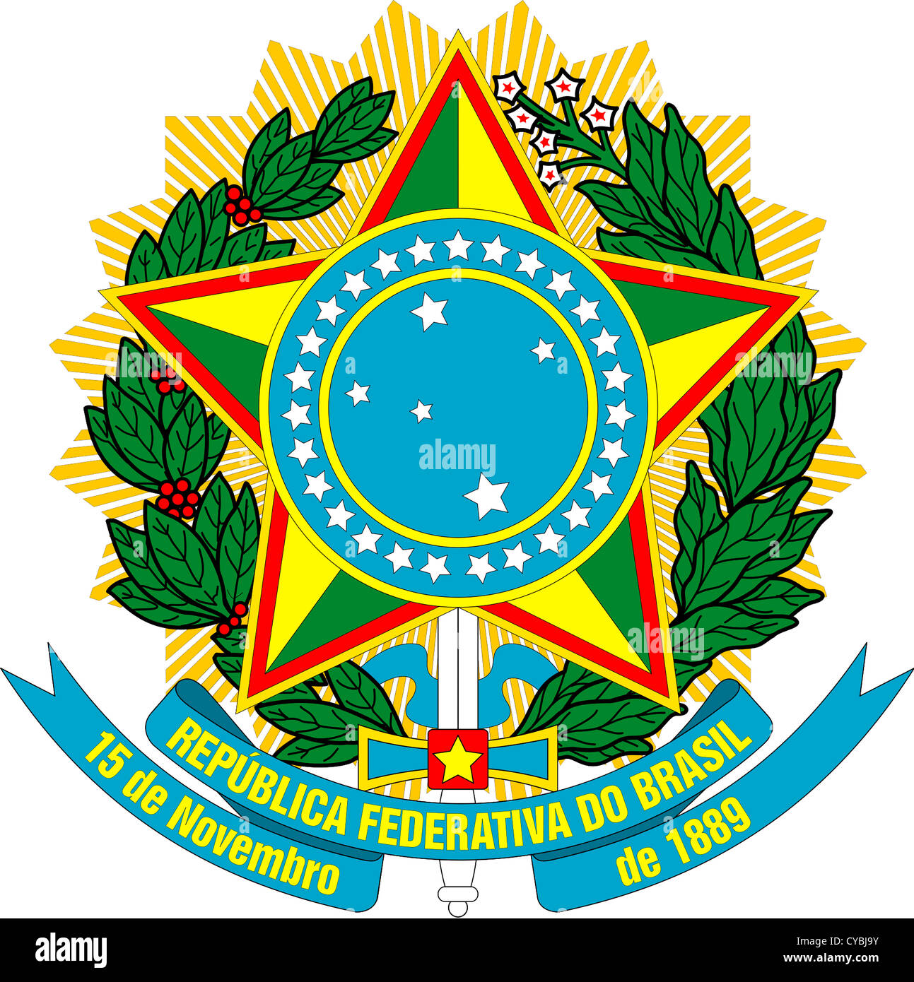 Armoiries de la République fédérative du Brésil. Banque D'Images