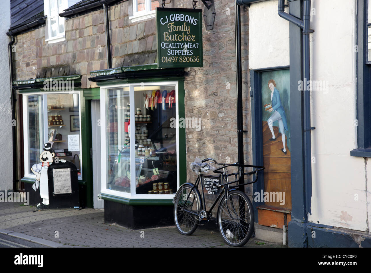 Les bouchers boutique et location, High Street, Hay on Wye, Powys, Wales, UK. Banque D'Images