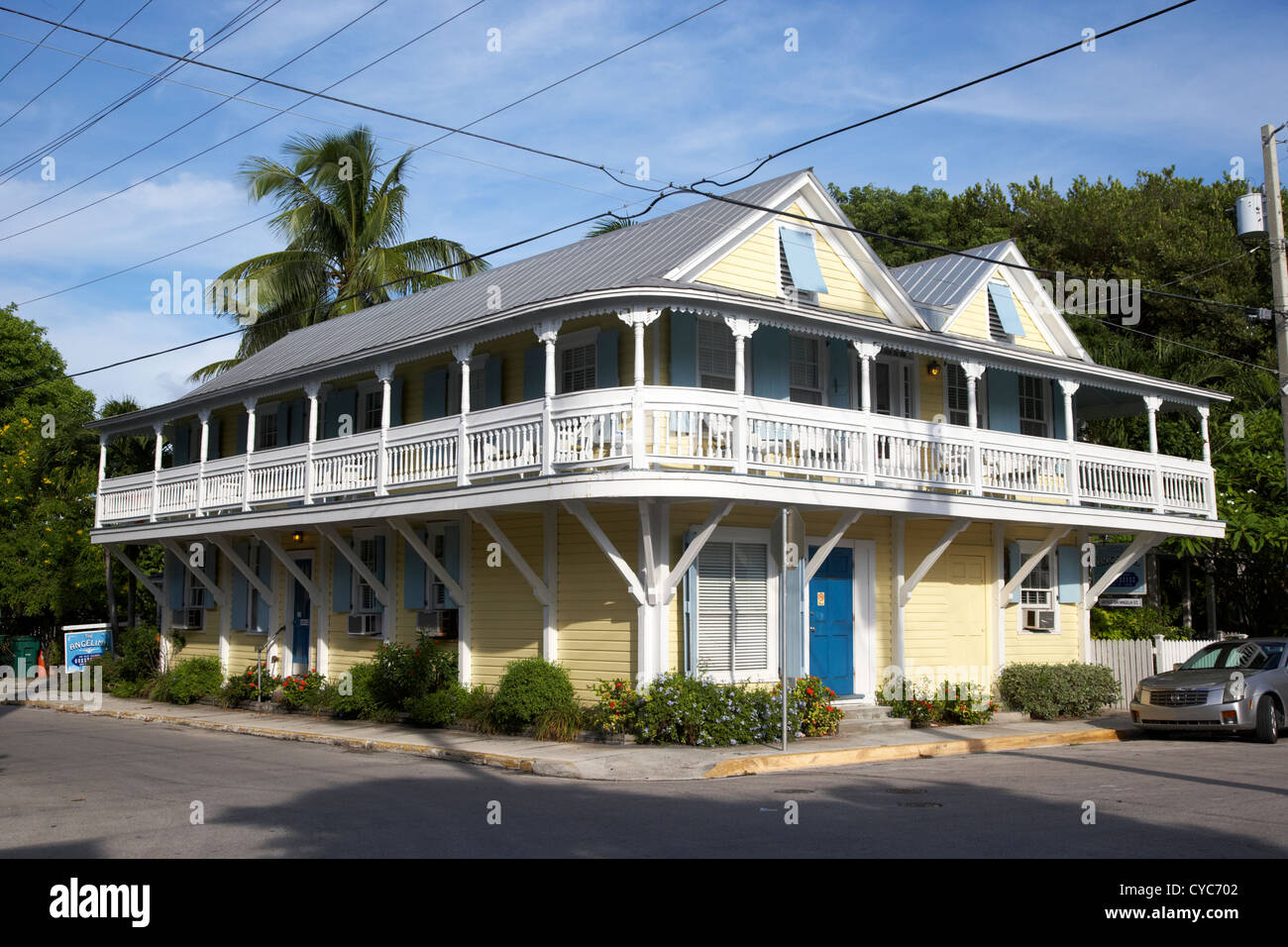 Angelina guest house en bois de construction typique grande maison ancienne quartier historique de Key West en Floride usa Banque D'Images