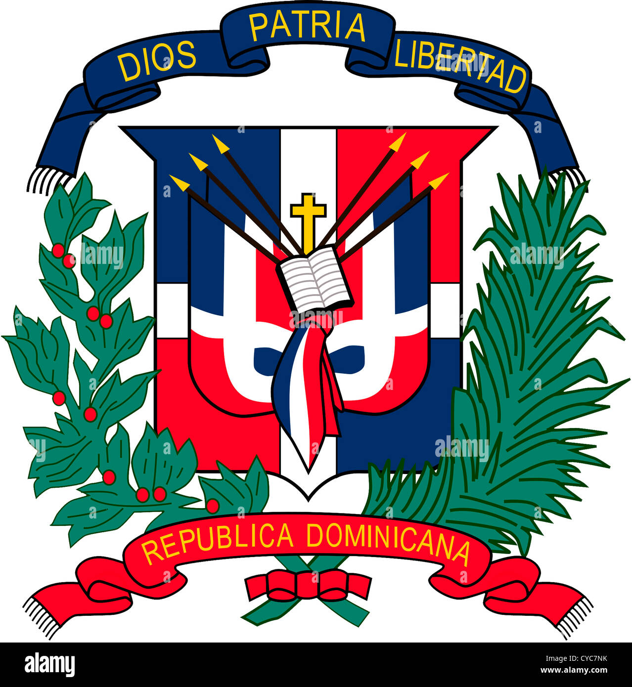 Armoiries de la République dominicaine. Banque D'Images