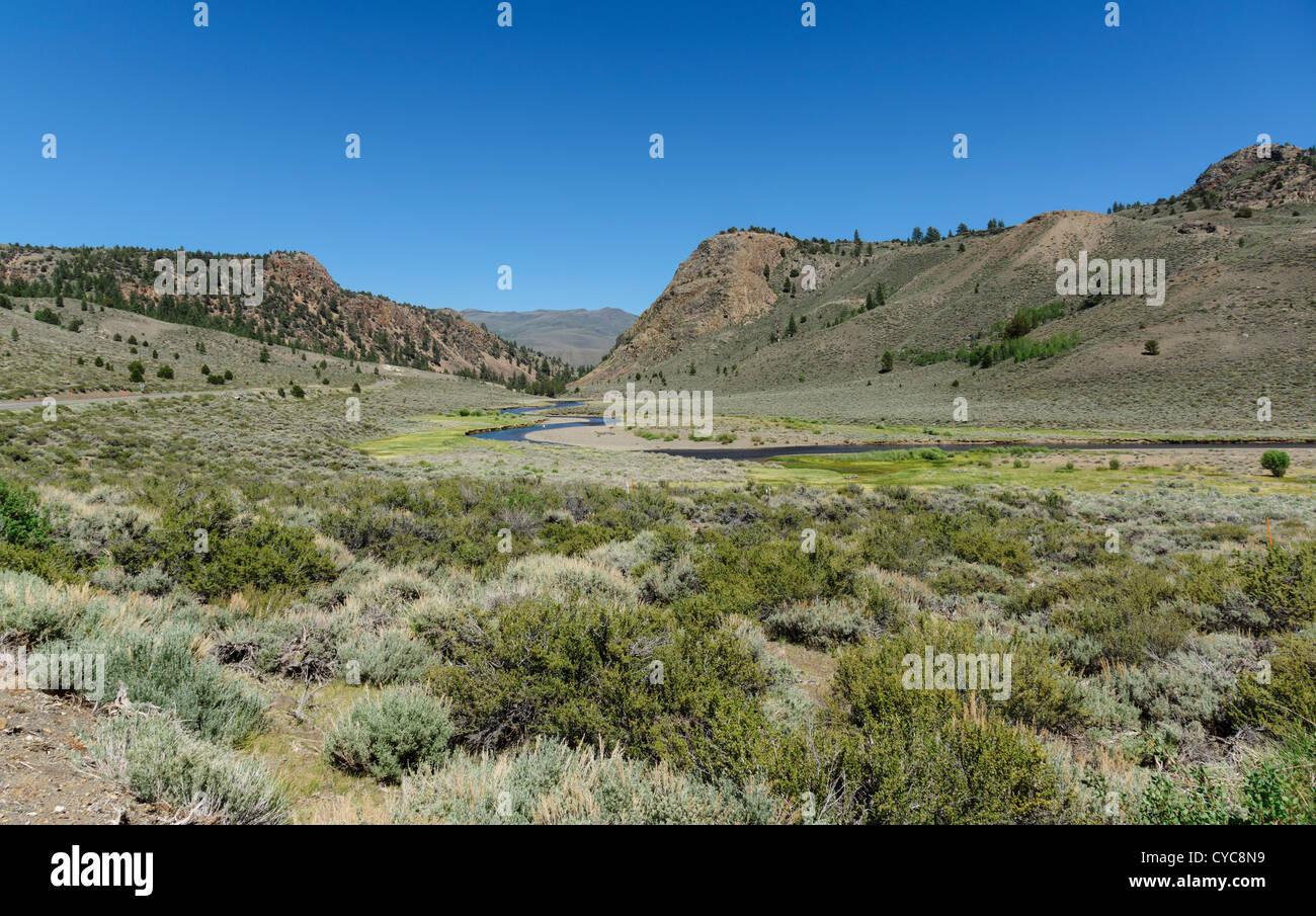 Sierra Nevada, en Californie - Rivière Stanislaus virages sinueux avant de rejoindre la rivière Walker dans la vallée centrale. La route 108. Banque D'Images