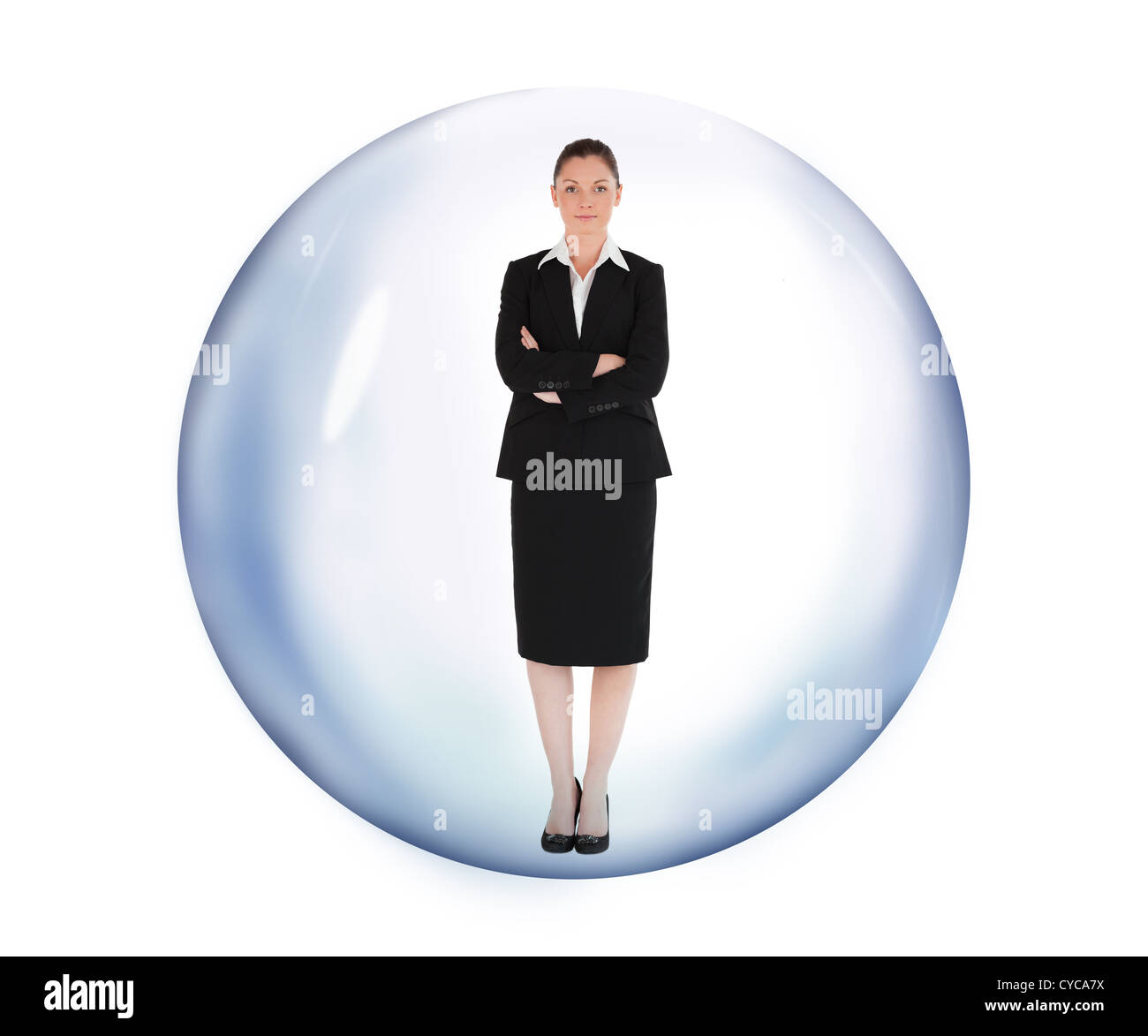 Businesswoman standing in bubble Banque D'Images