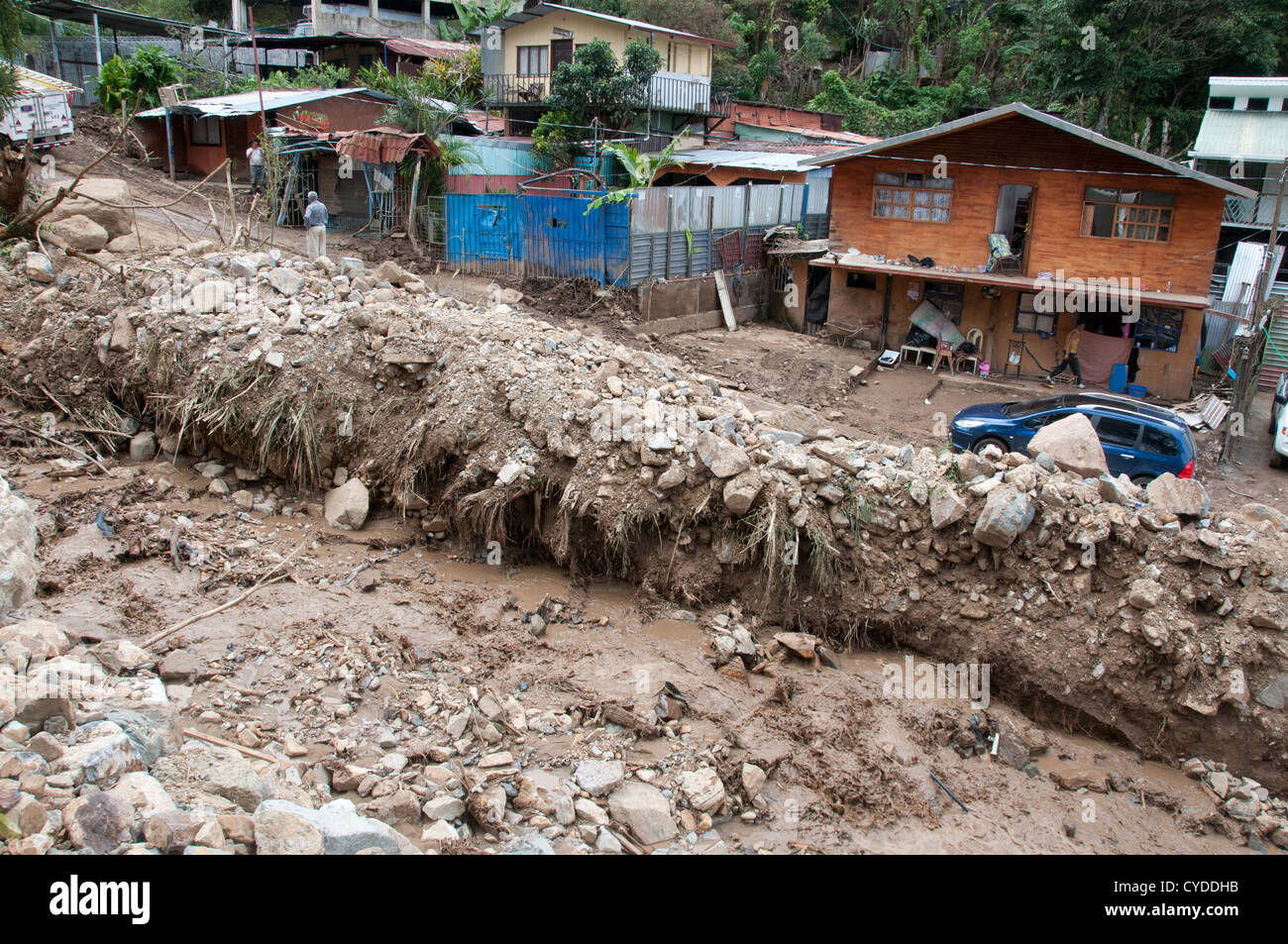 Les glissements de terrain, glissements de terrain et inondations Escazu Costa Rica Banque D'Images