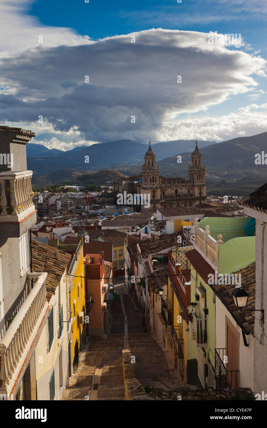 Espagne, Andalousie, région de la province de Jaén, Jaén, augmentation de la cathédrale avec vue sur la ville Banque D'Images