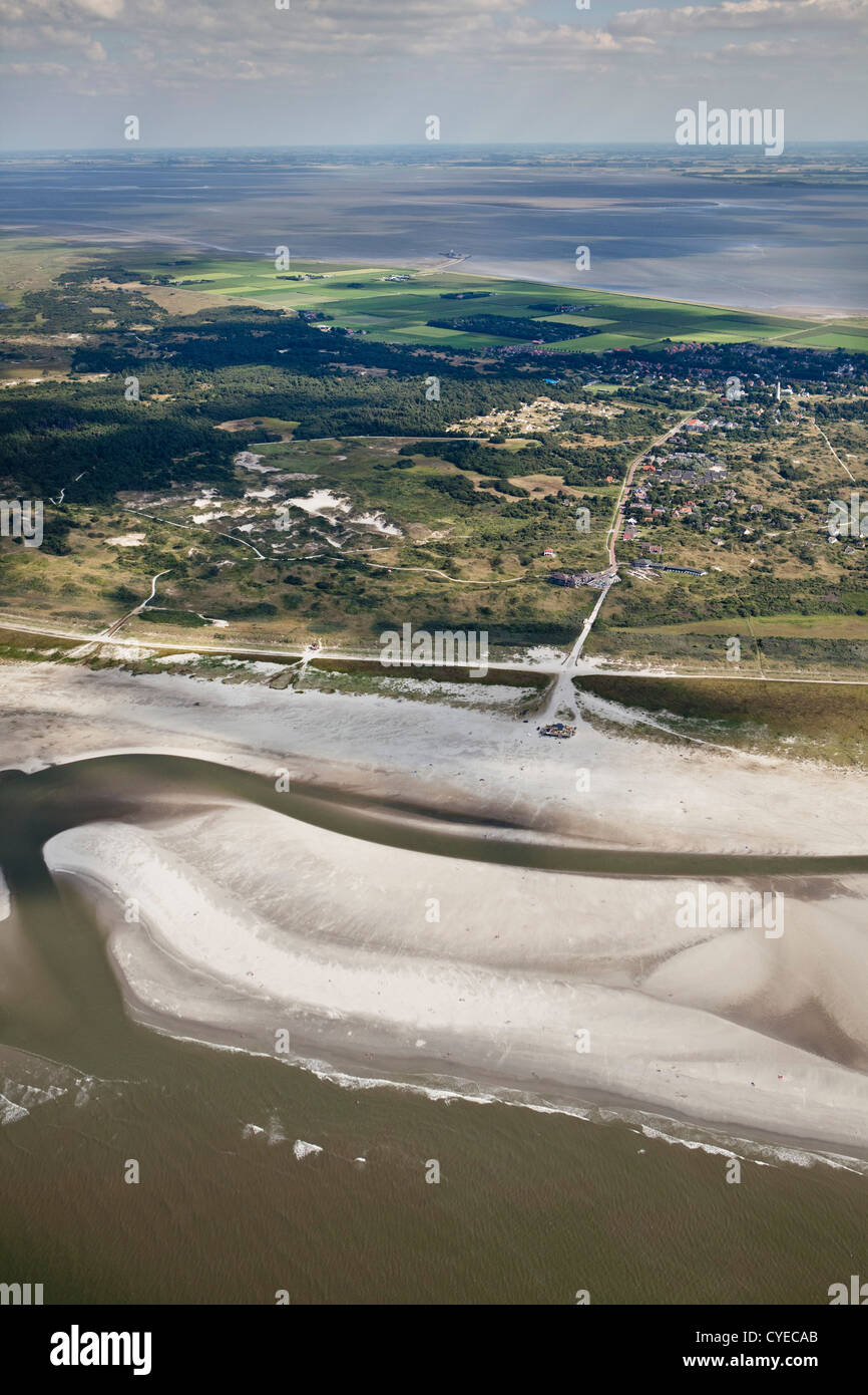 Les Pays-Bas, l'île de Schiermonnikoog, appartenant aux îles de la mer des Wadden. UNESCO World Heritage Site. Vue aérienne. Banque D'Images