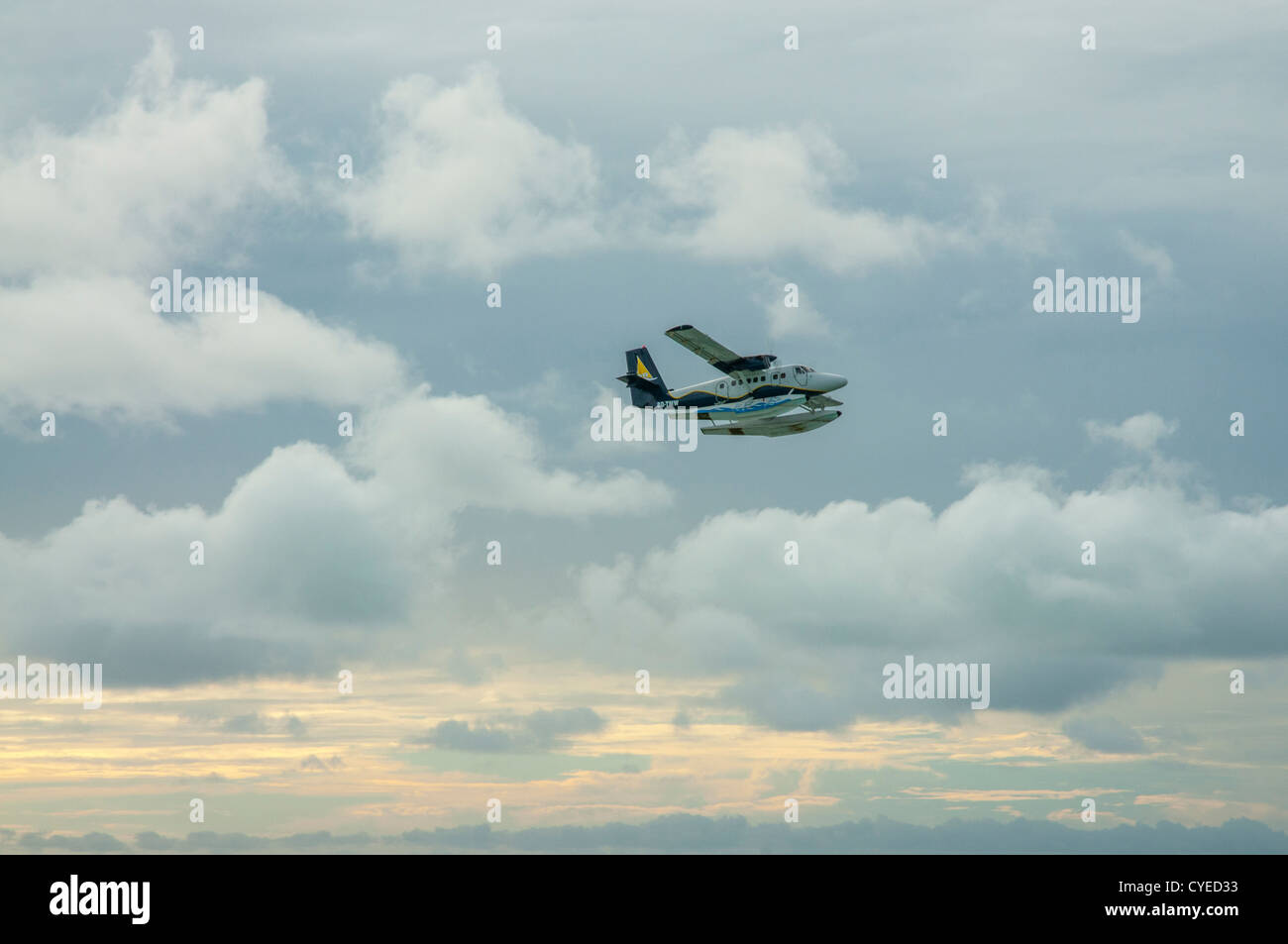 Hydravion au décollage, Maldives Banque D'Images