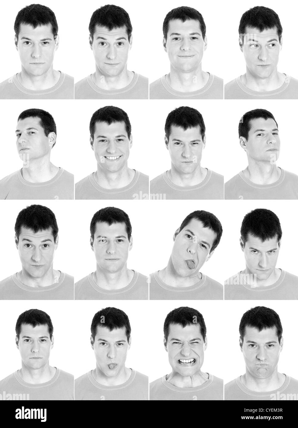 Homme adultes expressions visage composite composite noir et blanc isolé. Banque D'Images