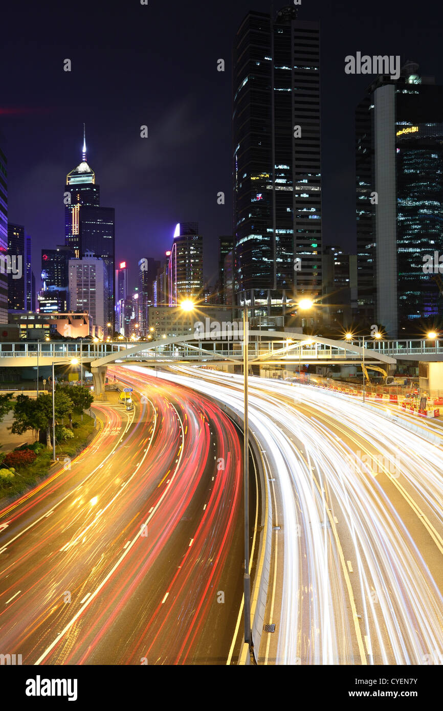 Light trails in Mega city Banque D'Images