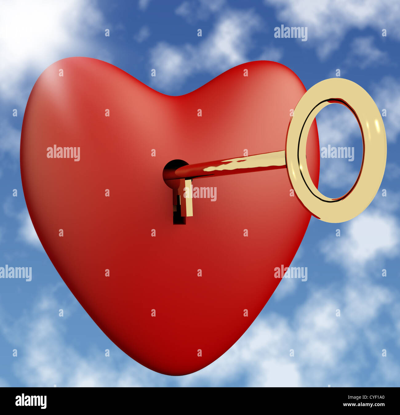 Coeur avec la clé et le fond de ciel montrant l'amour Romance et Valentine Banque D'Images