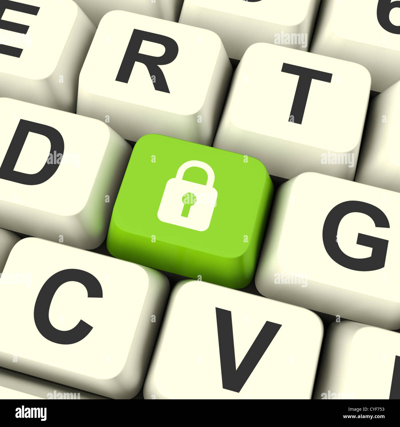 L'icône de cadenas Clé verte de l'ordinateur montrant Coffre Sécurité et protection Banque D'Images