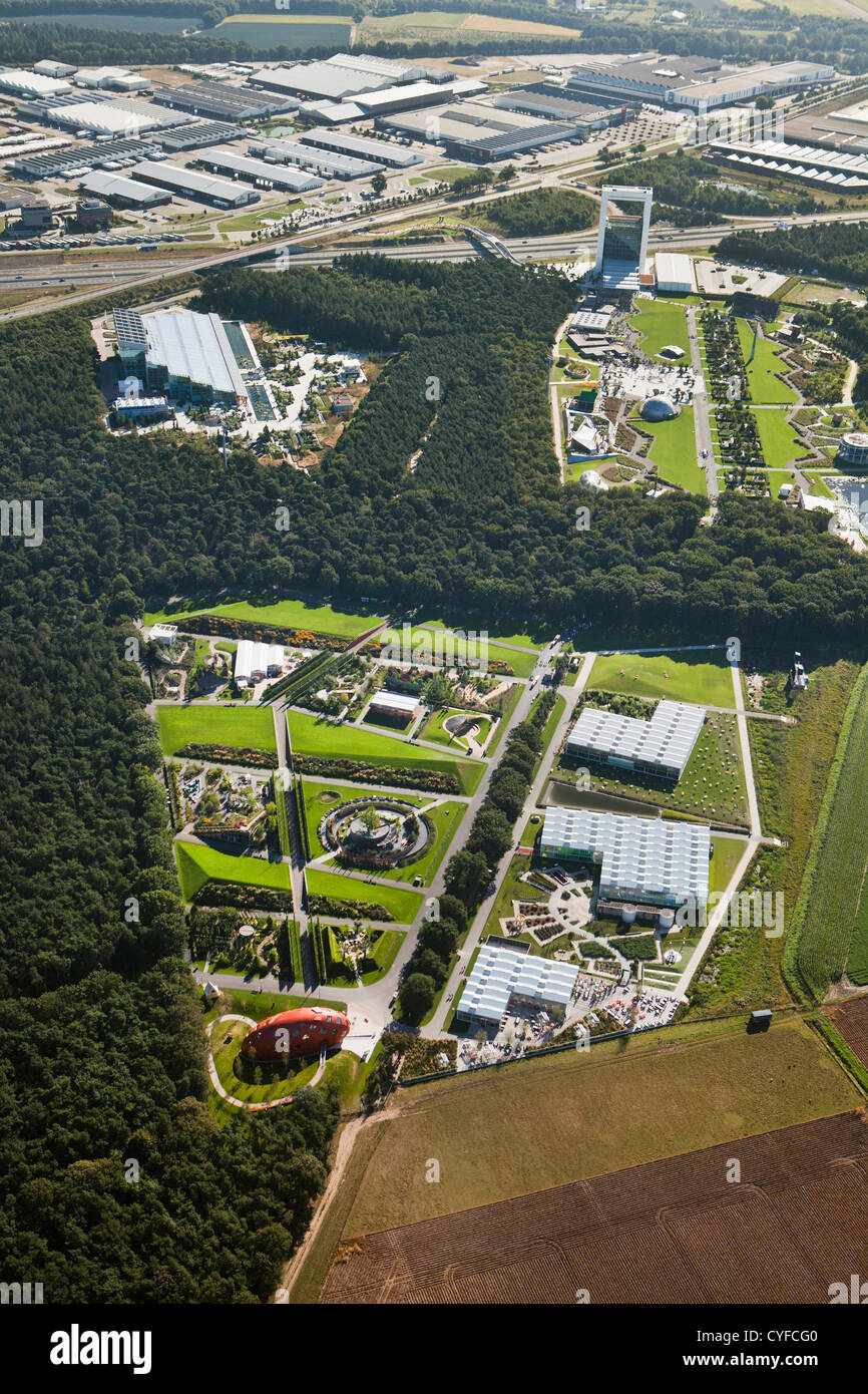 Les Pays-Bas, Venlo, FLORIADE, le monde Horticultural Expo 2012, une fois tous les 10 ans. Vue aérienne. Banque D'Images