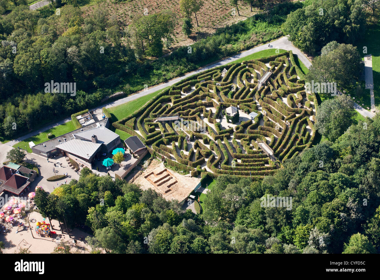 Les Pays-Bas, Vaals, trois pays ( Pays-Bas, Belgique et Allemagne). Ou Labyrinthe Labyrinthe. Vue aérienne. Banque D'Images