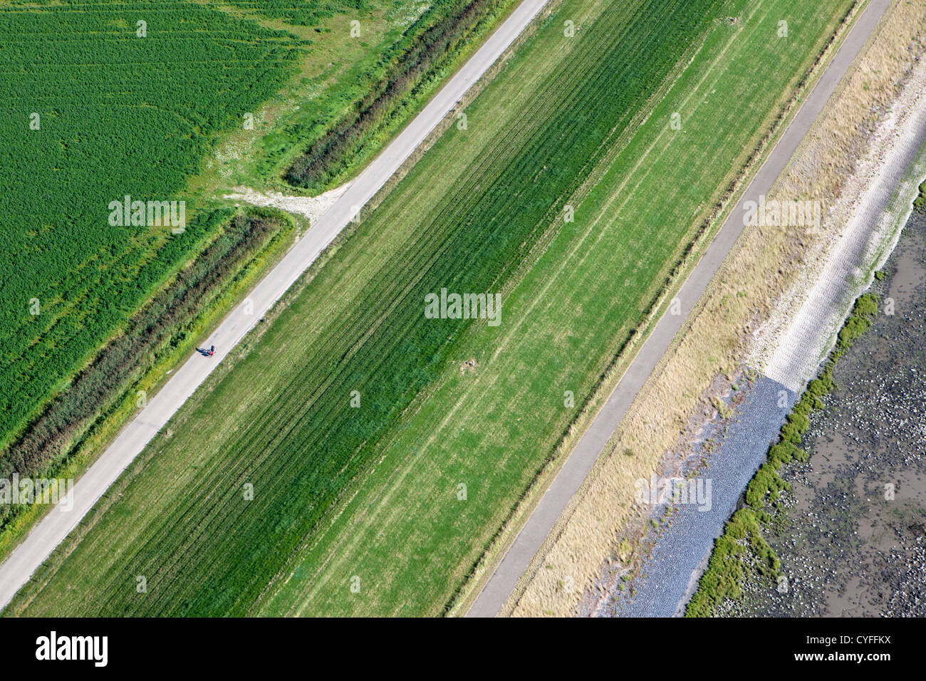 Les Pays-Bas, Nieuw Namen, Digue de polder Hertogin Hedwigepolder appelé près de la rivière Westerschelde. Vue aérienne. Banque D'Images