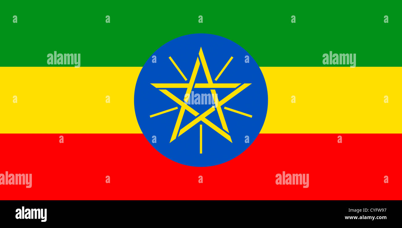 Drapeau national de la République fédérale démocratique d'Éthiopie. Banque D'Images