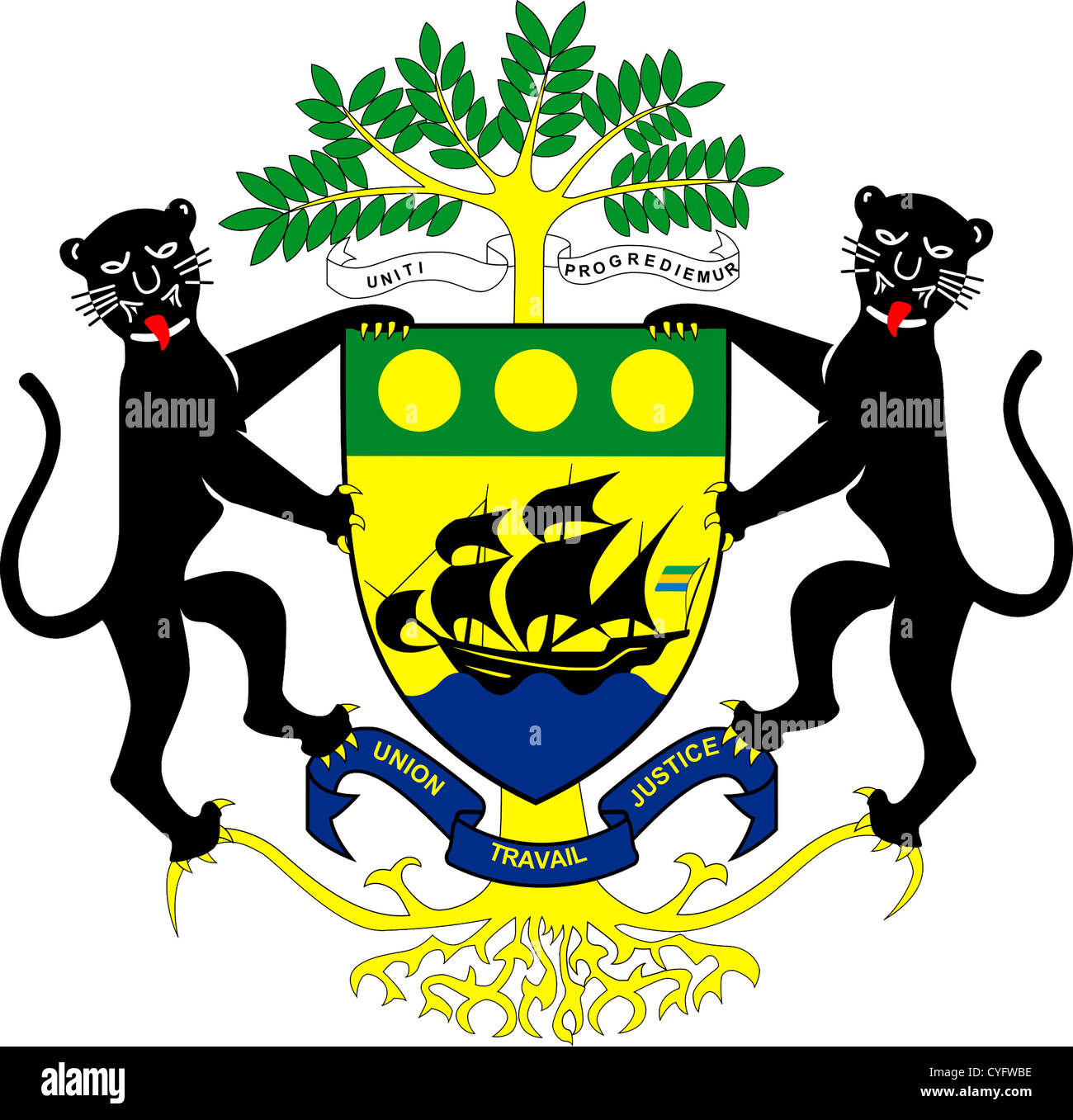 Armoiries de la République gabonaise. Banque D'Images