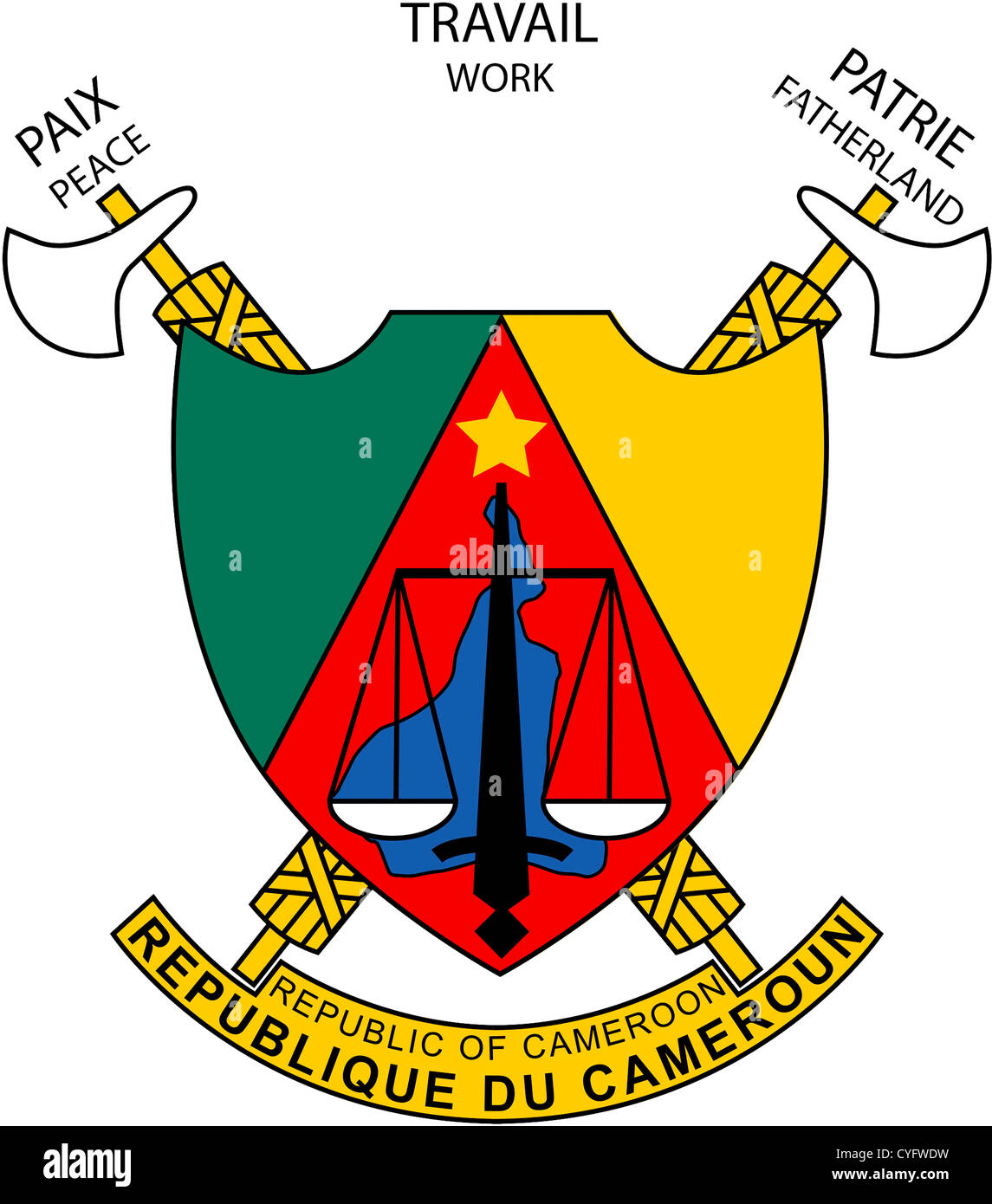Armoiries de la République du Cameroun. Banque D'Images