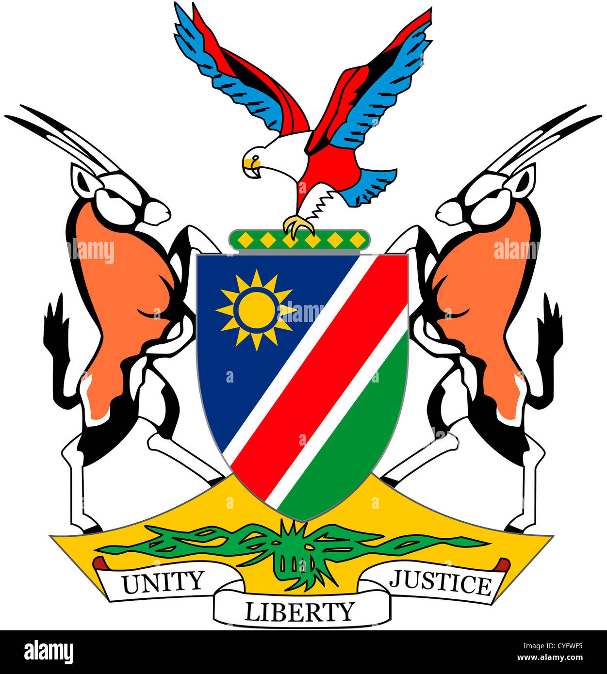 Armoiries de la République de Namibie. Banque D'Images